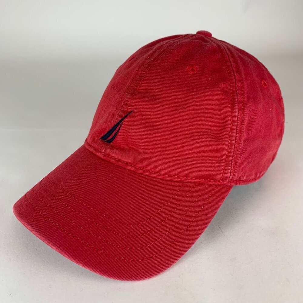 Nautica Mens Red Relaxed Fit Strapback Adjustable Hat